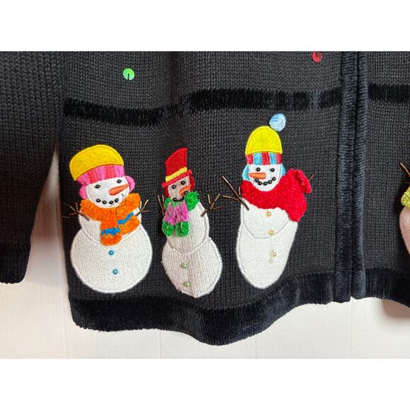 Quacker Factory Large Zip Front Beaded Snowman Cardigan Sweater - Picture 5 of 6